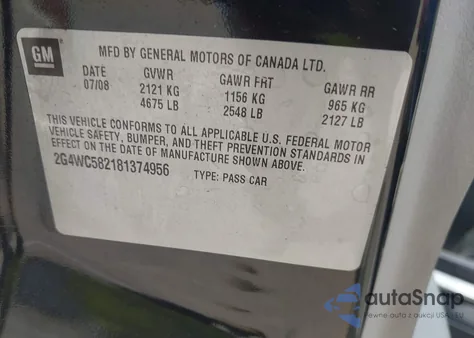 2008 Buick Lacrosse Cx из США, поврежденный, VIN 2G4WC582181374956